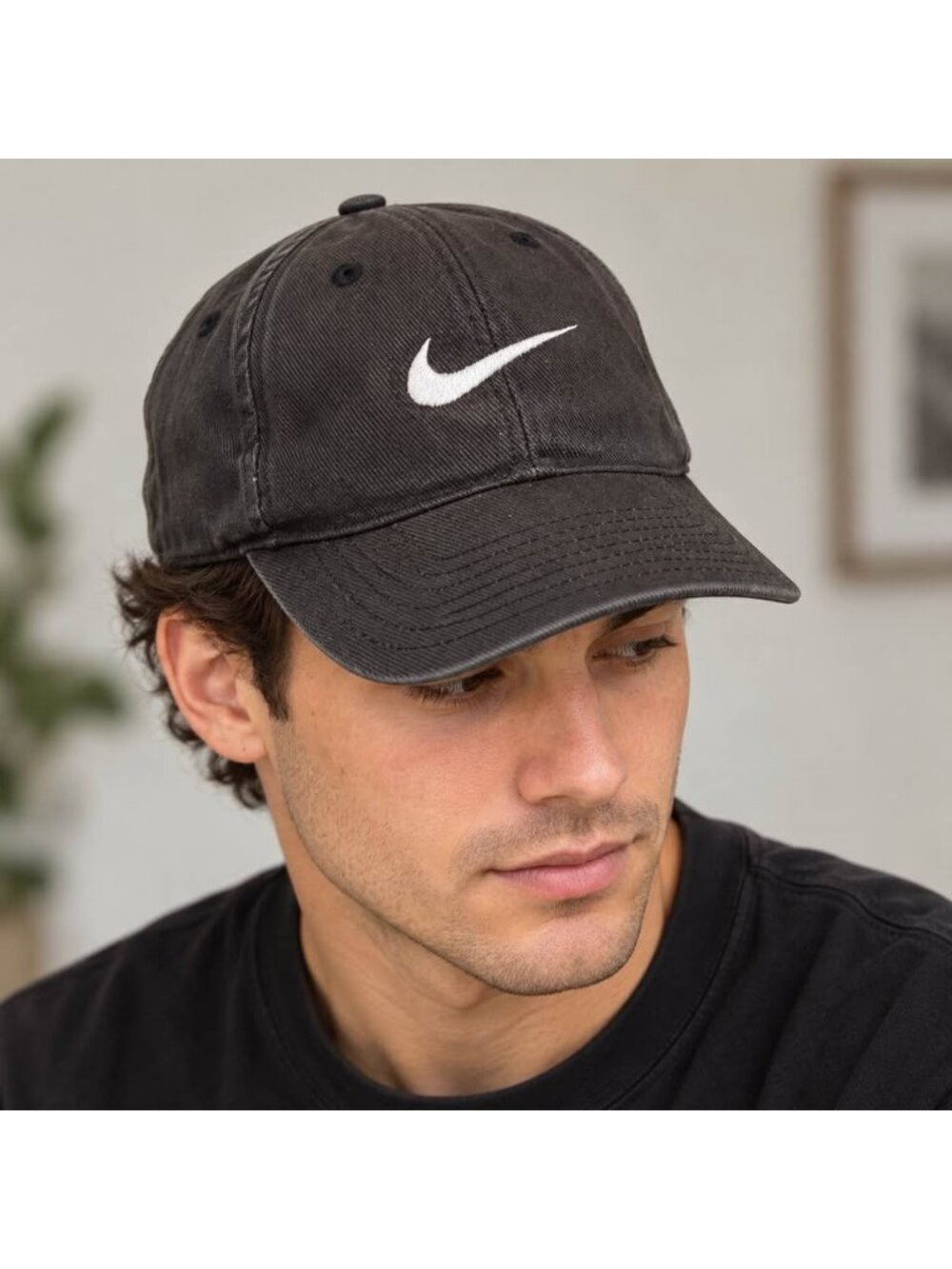 Vintage Nike Snapback Hat Black White Swoosh